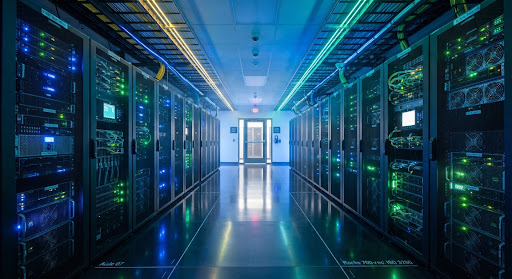 Modern ultra-secure Tier-III enterprise cloud data center corridor